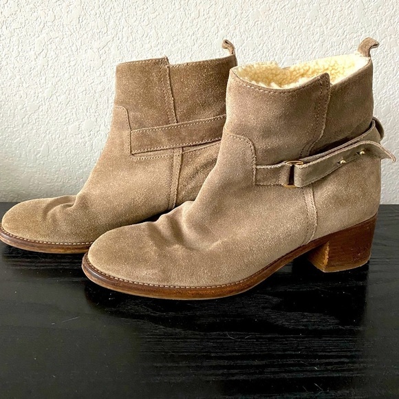 J. Crew Parker Shearling Suede Ankle Boots Booties 7.5 - Picture 1 of 14